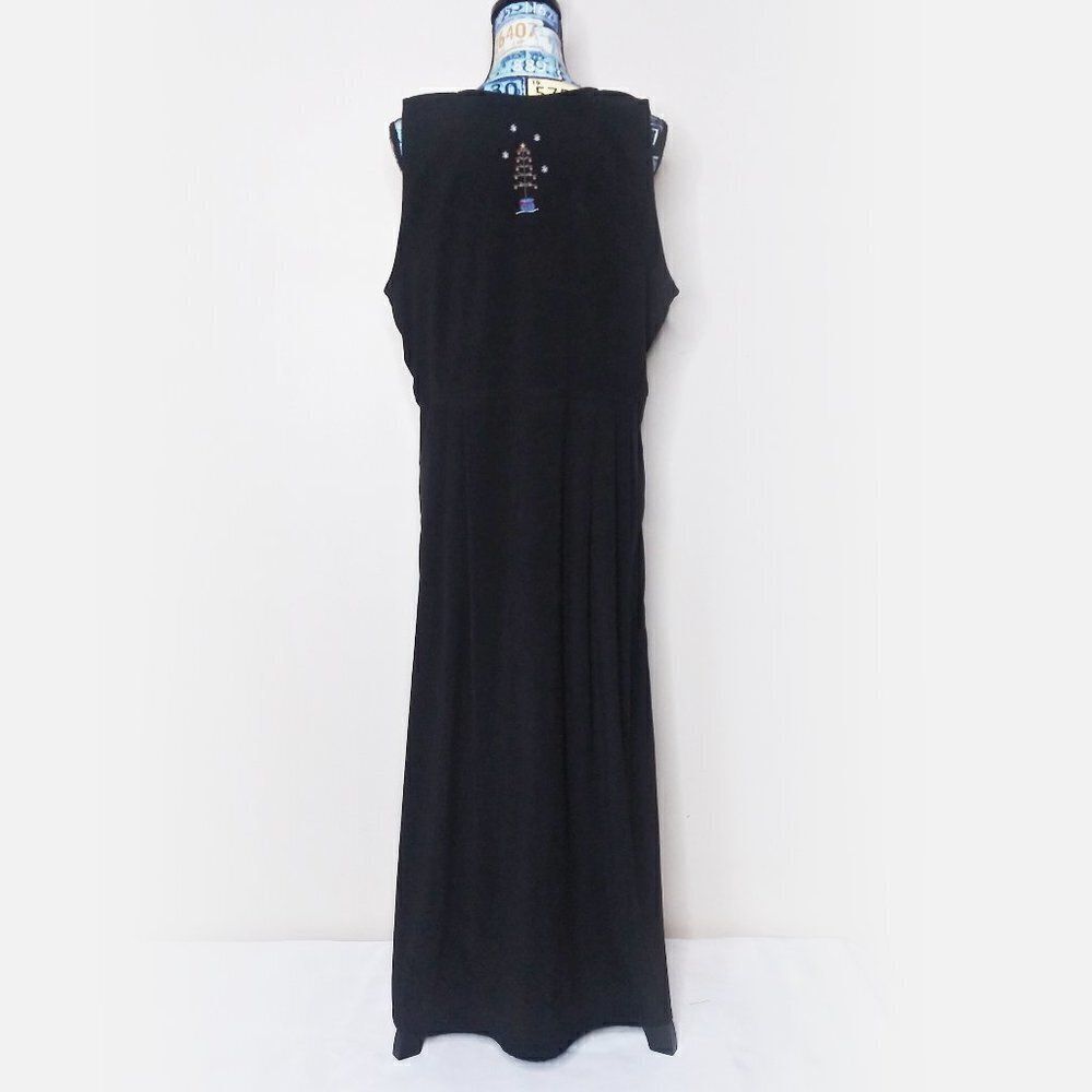 CHRISTOPHER & BANKS Faux Suede Christmas Embroidered Maxi Dress Pockets Sz L VTG - Picture 2 of 8